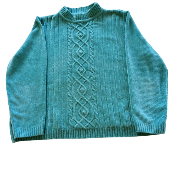 Alfred Dunner Sweaters - Alfred Dunner Women's Long Sleeve Pastel Turquoise Knit Sweater Size XL